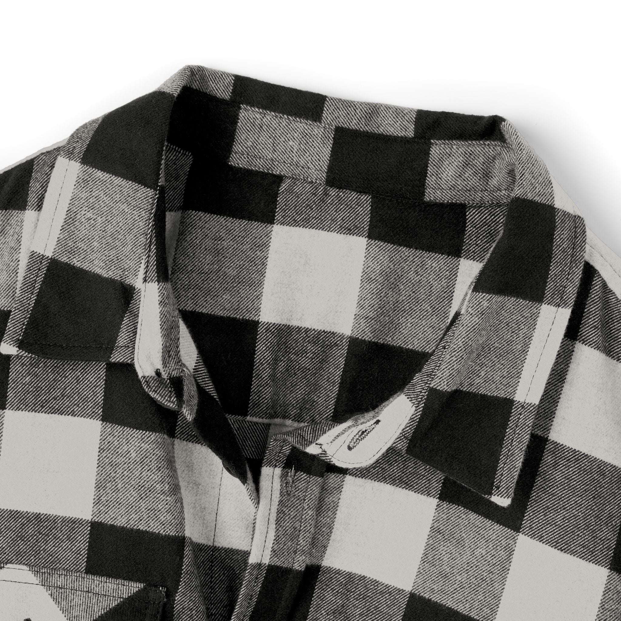 Black Plaid Flannel Shirt — 'Valhalla' Graphic Back Patch, Retro Femme Design