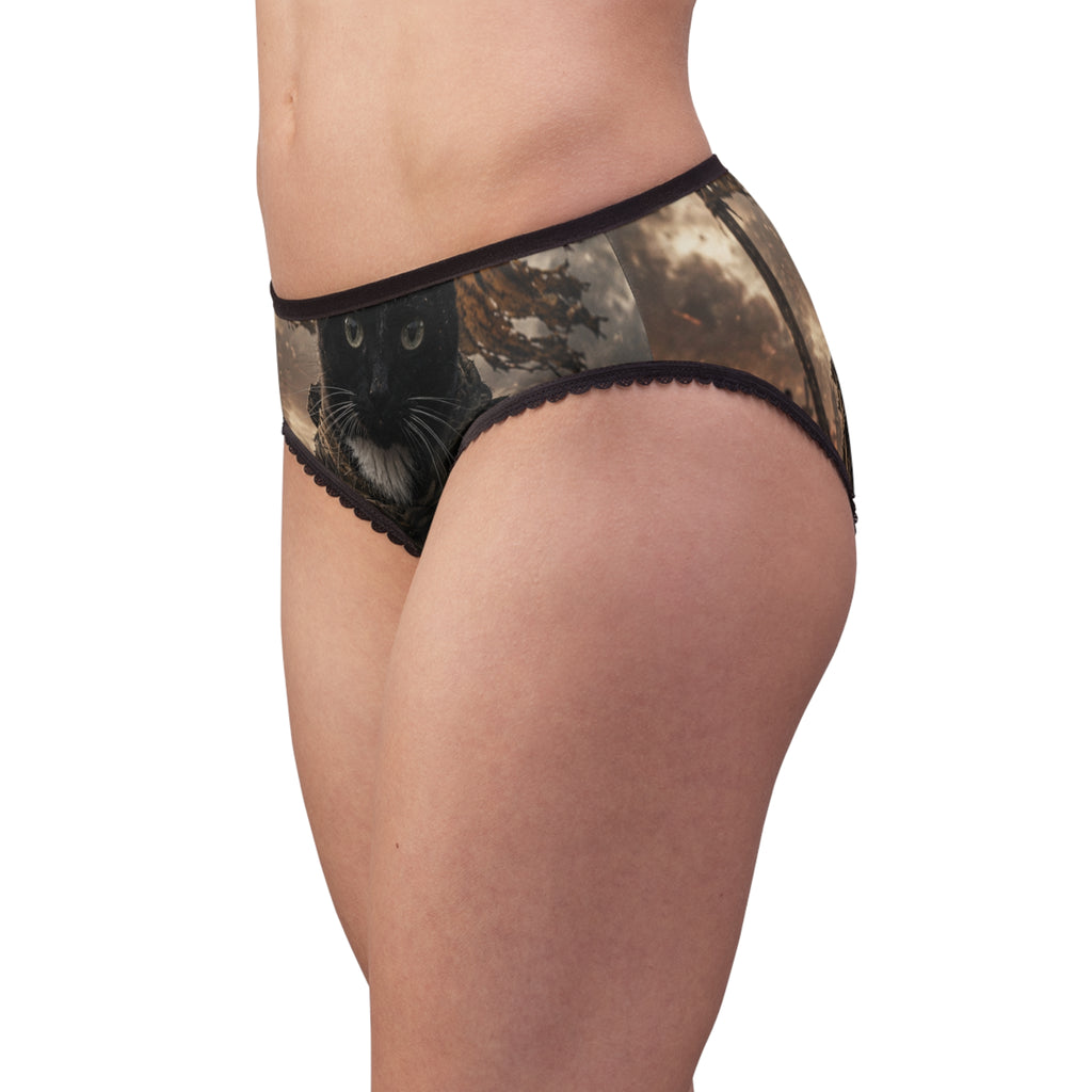 Cat Portrait Women's Briefs — Vintage Forest Black Cat Print