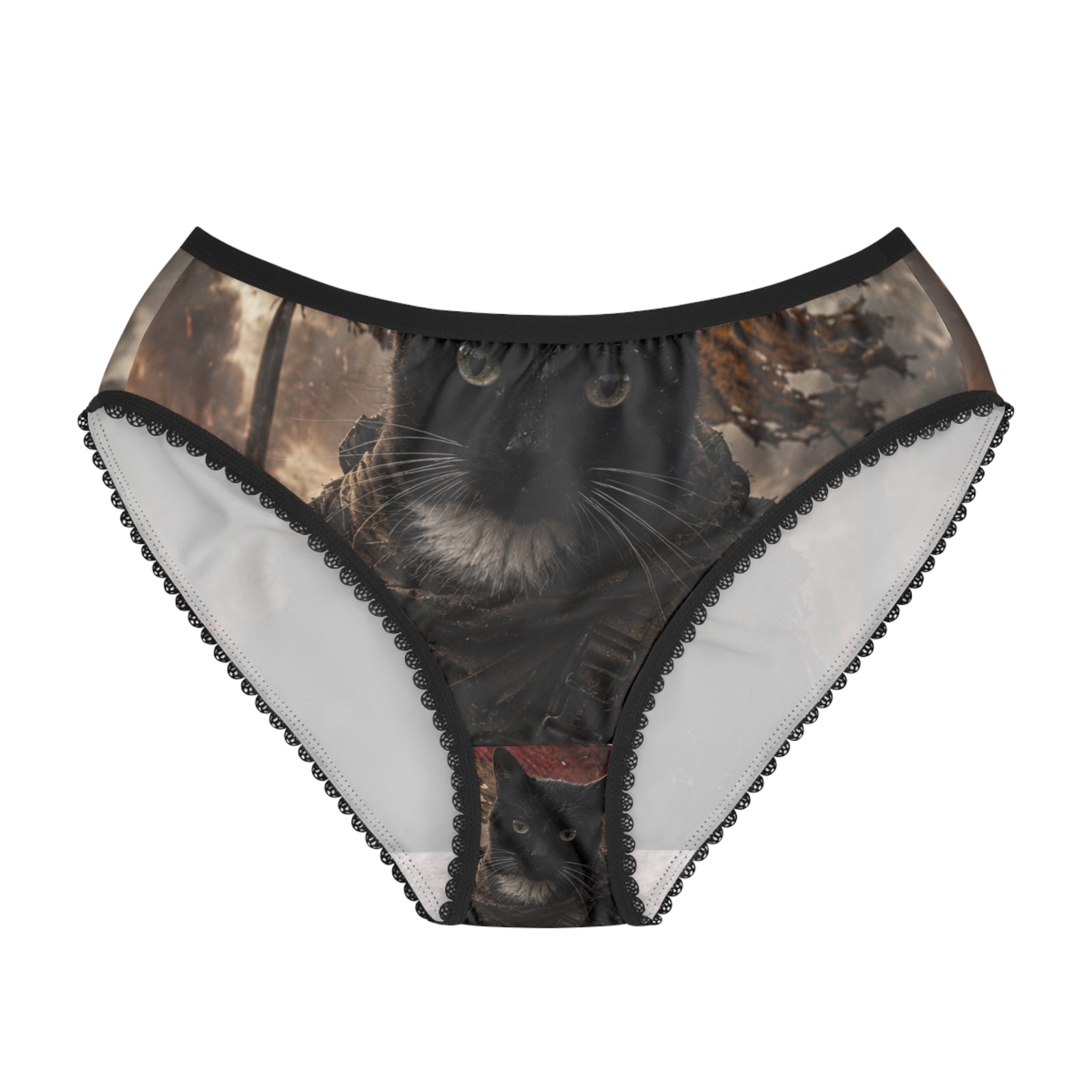 Cat Portrait Women's Briefs — Vintage Forest Black Cat Print