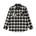 Black Plaid Flannel Shirt — 'Valhalla' Graphic Back Patch, Retro Femme Design