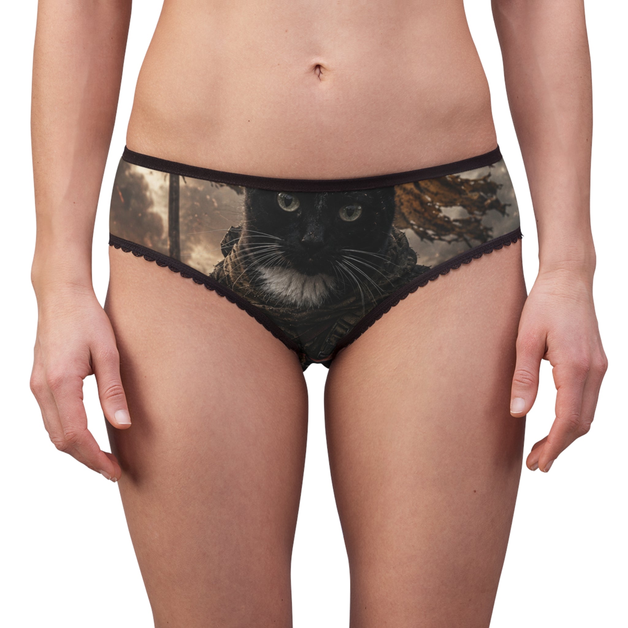 Cat Portrait Women's Briefs — Vintage Forest Black Cat Print